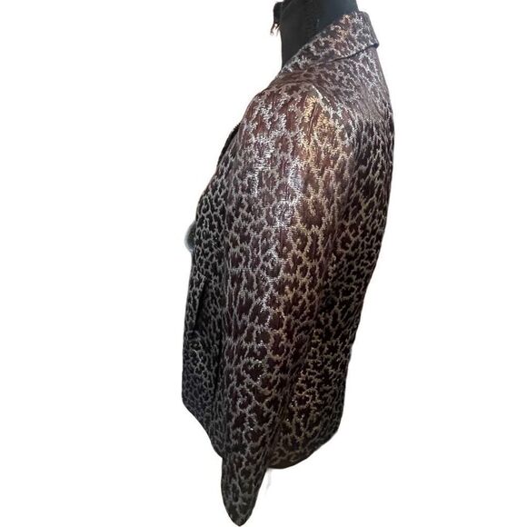 Michael Kors Womens Stunning Metallic Leopard Print 3/4 Sleeve Jacket Size 6 P - Picture 5 of 7